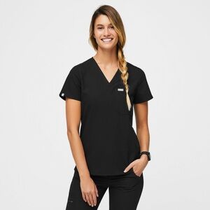 Figs Black Catarina Scrub Top S Short Sleeve One Pocket Technical Collection